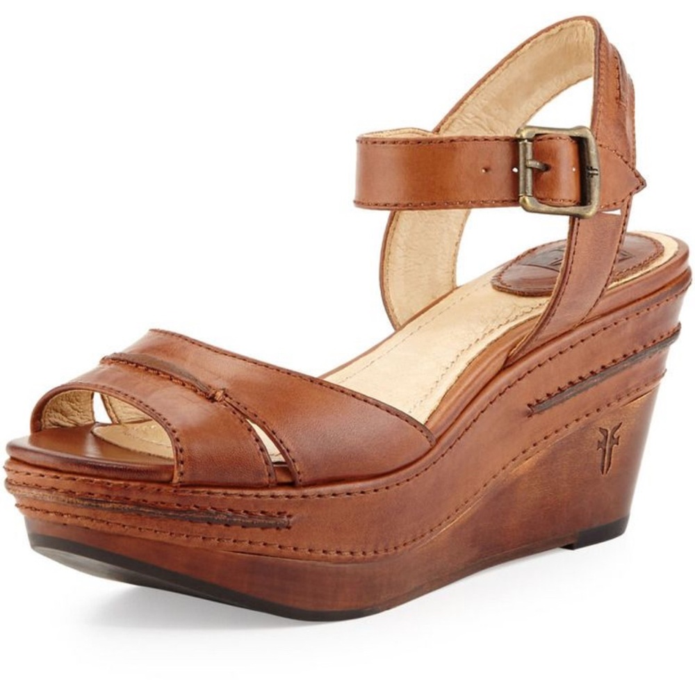 Frye Brown Leather Platform Sandals 10